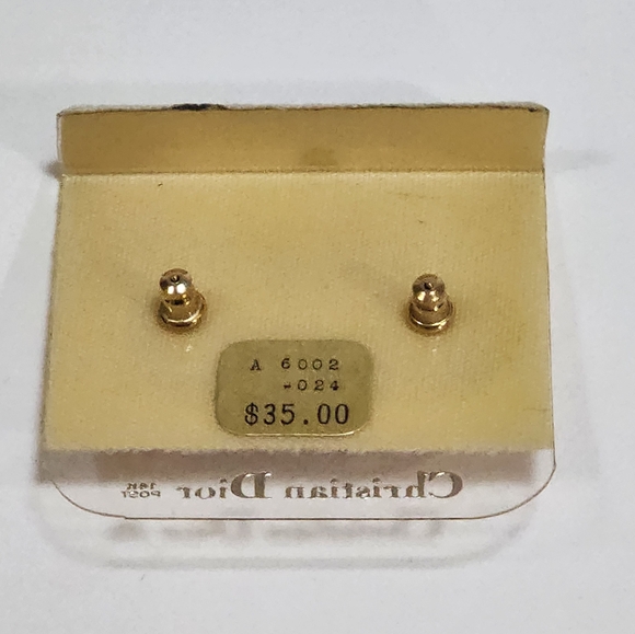 CHRISTIAN DIOR DRESSY EARRINGS VINTAGE PIERCED GOLD WITH SMALL RHINESTONES - Picture 4 of 5